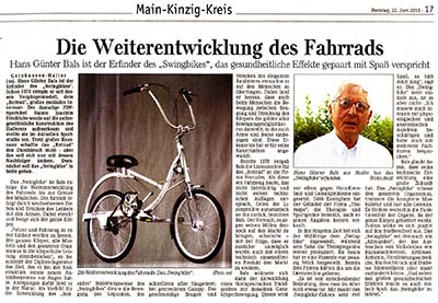 Swingbike Artikel in der Gelnhuser Neue Zeltung